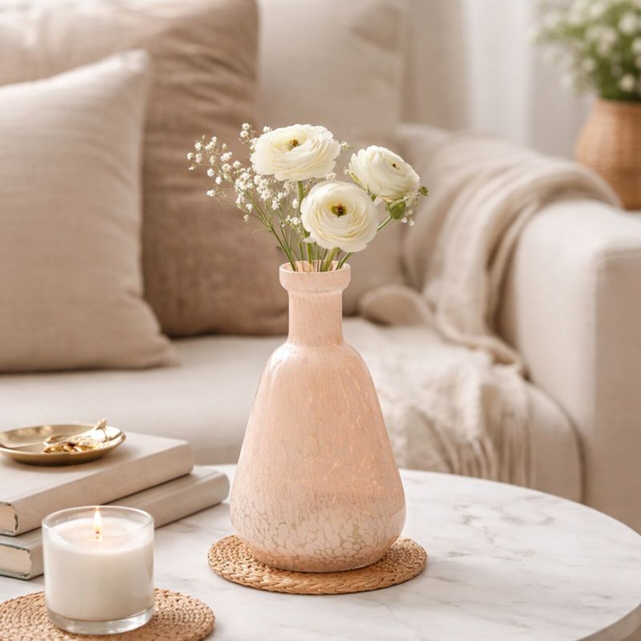 Vase | 7.25" Long White Splutter Glass Vase | Elegant Decorative Accent for Modern Home, Office & Contemporary Interior